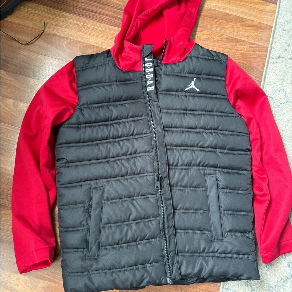 Jordan Black and Red Puffer Vest with Hoodie
